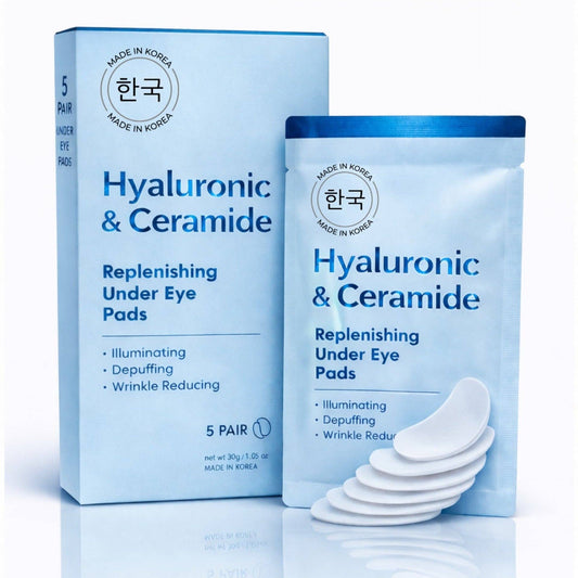Hyaluronic & Ceramide Under Eye Masks – Korean Skincare Hydrating Eye Pad Set (5 Pairs)
