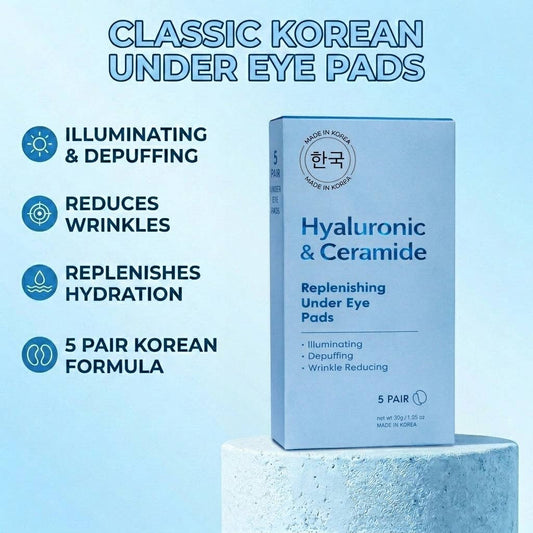 Hyaluronic & Ceramide Under Eye Masks – Korean Skincare Hydrating Eye Pad Set (5 Pairs)
