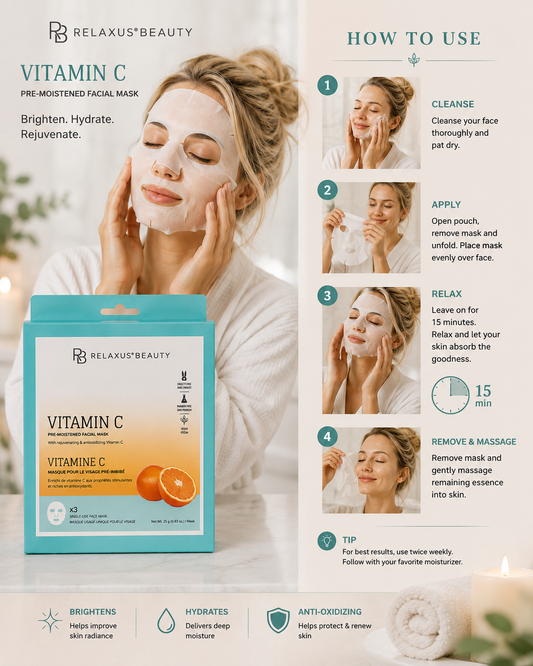 Relaxus Beauty Vitamin C Pre-Moistened Facial Mask (3-Pack)
