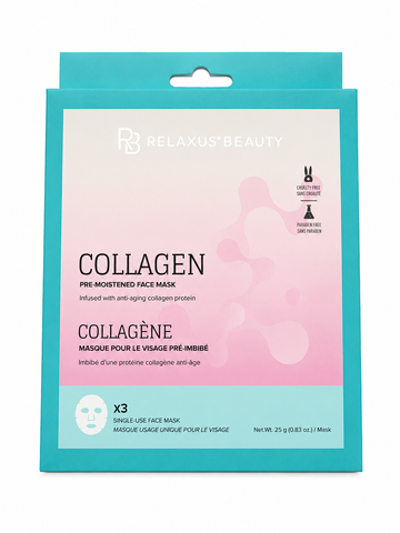 Relaxus Beauty Collagen Pre-Moistened Face Mask – 3 Pack