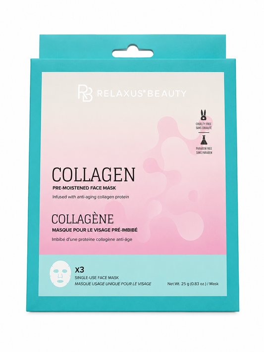 Relaxus Beauty Collagen Pre-Moistened Face Mask – 3 Pack